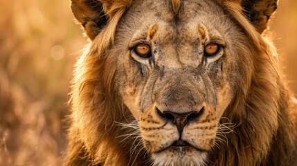 Fototapeta premium Face of lion looking to camera.