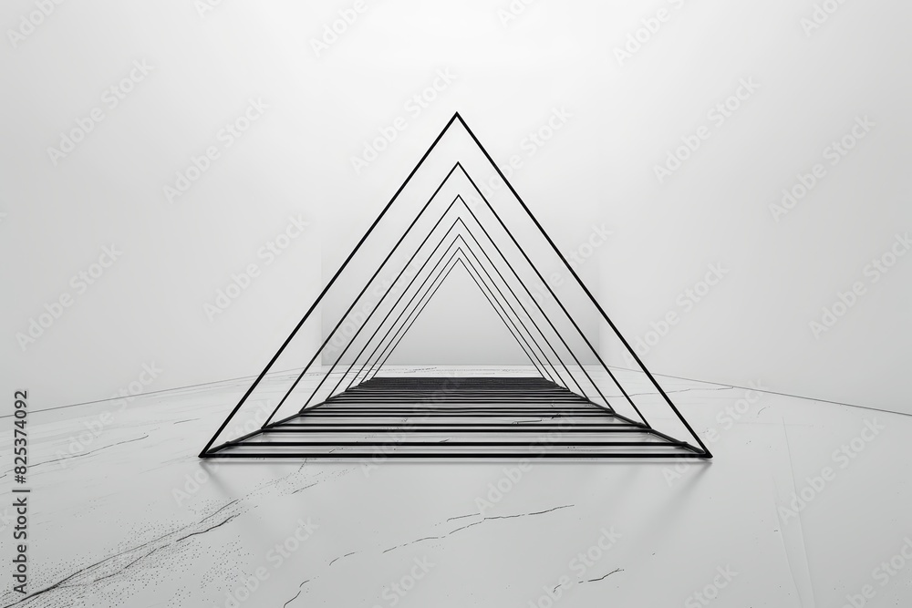 Poster modern minimalist 3d triangular structure in a white space with geometric symmetry and abstract desi