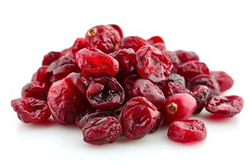 A pile of dried cranberries on a white surface