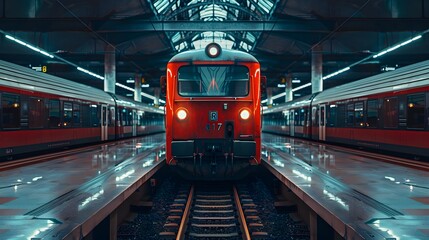 Obraz premium Front view of a locomotive with cinematic and professional photography style.