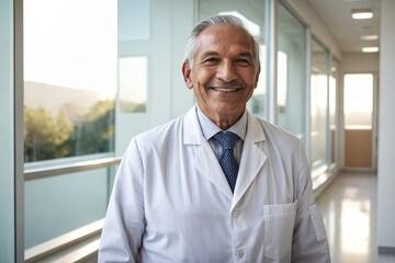 Fototapeta premium AI generated illustration of a medical portrait shot of a professional old indigenous male doctor
