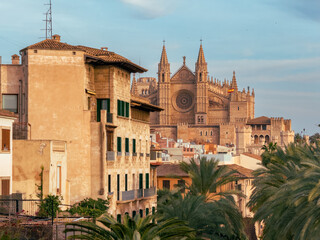Scenic view of Cathedral de Mallorca and cityscape in Mallorca