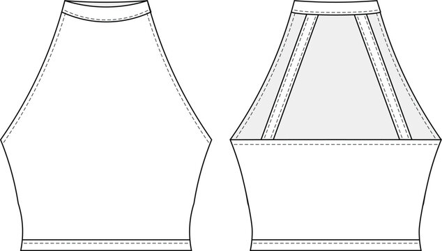 round neck crew neck sleeveless strappy strapped backless crop cropped blouse top tank top template technical drawing flat sketch cad mockup fashion woman design style model
