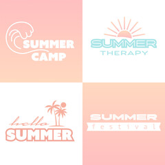 set of summer quotes (summer camp, summer therapy, hello summer, summer festival)