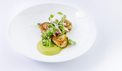 Pan Seared Scallops, Pea Puree with Kombu Butter