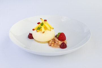 Peach Melba with Lemon Verbena Salsa And Sable Breton