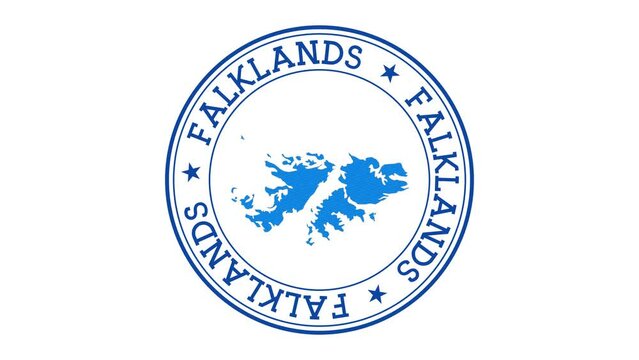 Falklands intro. Badge with the circular name and map of country. Falklands round logo animation.
