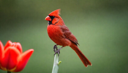 Close-up Northern Cardinal perching on branch,Bird Photography