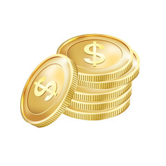 Vector golden coin with dollar sign. Simple design. Isolated on a white background. Gold money. Golden dollar