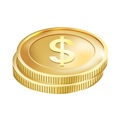 Vector golden coin with dollar sign. Simple design. Isolated on a white background. Gold money. Golden dollar
