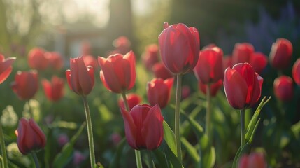 Obraz premium Red tulips in the Dutch countryside