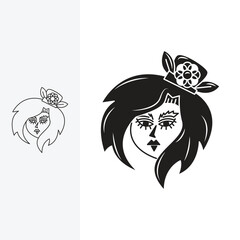 illustration of a beautiful woman wearing a headband, Line art style and silhouette stylish.