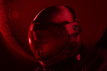 Astronaut near mars during space mission