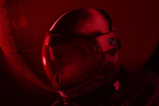 Astronaut near mars during space mission