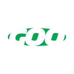 Goo brand name initial letters monogram with green them.