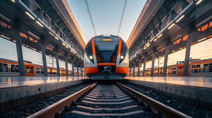 Obraz premium Front view of a locomotive with cinematic and professional photography style.