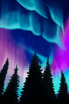 Northern lights painting over night sky