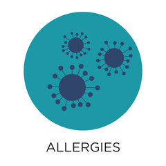 Allergies flat style vector illustration in circle layout with type, medical infographic