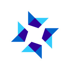 Abstract Colored Geometric Star Logo. Blue Sky Blue Abstract Geometric Star Concept Logo With Geometric Shapes. Usable For Business And Companies Logos. Flat Vector Logo Design