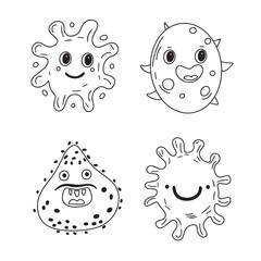 Collection of doodle microbes. Hand drawn vector art.