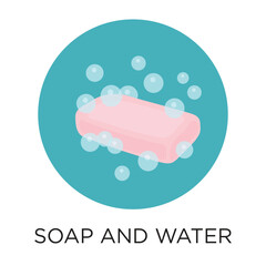 Soap and water vector icon with soap and bubbles, flat style illustration