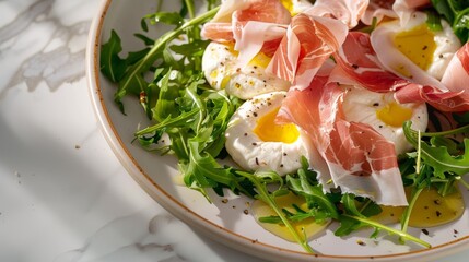 White Plate With Prosciutto Salad