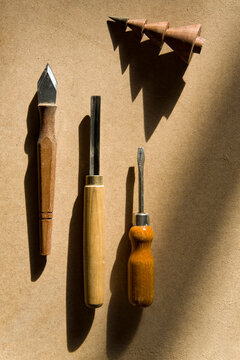 Professional Woodworking Tools Laid Out on a Workbench 