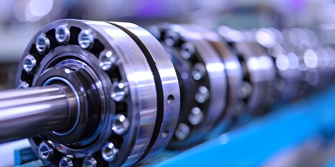 Closeup photo of roller bearings in disassembled motor components. Concept Mechanical Engineering, Precision Parts, Industrial Photography, Disassembled Motor Components, Closeup Photography