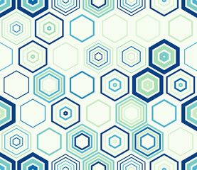 Honeycomb mosaic background. Geometric shapes of varied style and color. Large hexagon shapes. Tileable pattern. Seamless background. Neat vector illustration.