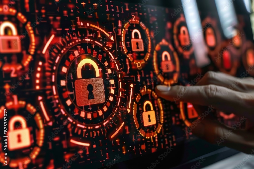 Poster modern cloud computing with data protection and secure cloud integration, illustrated with blue and 