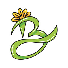 letter B, beautiful with floral ornaments on it. solid color style,