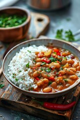 Bowl of Beans and Rice on Cutting Board