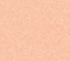Tileable mosaic background. Rounded stacked hexagons mosaic cells. Red color tones. Regular hexagon shapes. Tileable pattern. Seamless vector illustration.