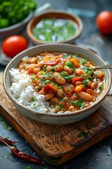 Bowl of Beans and Rice on Cutting Board