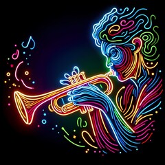 Fototapeta premium Neon Line Art of Musician Playing Trumpet