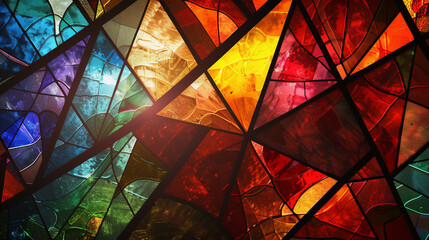 Colorful shapes organized in a pattern that resembles a stained glass window