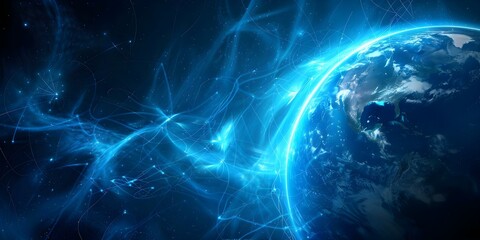 Futuristic blue Earth background with Internet satellites and global network technology visuals. Concept Future Technology, Earth Background, Internet Satellites, Global Network, Visuals Technology