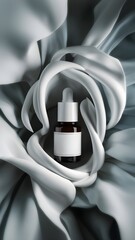 Black serum bottle with white blank label Mockup with elegant background, product photography backdrop, product mockups