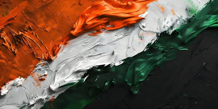 National flag of India with a colored  on a black background, Indian flag colors tech wallpaper, AI Generated