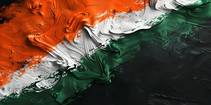 National flag of India with a colored  on a black background, Indian flag colors tech wallpaper, AI Generated