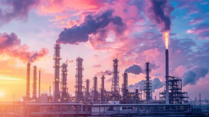 Obraz premium A factory emitting large amounts of smoke into the atmosphere, creating a pollution hazard.