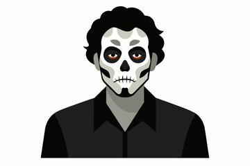 Man with Day of the Dead makeup. Male with sugar skull face paint. Isolated on white. Concept of Dia de los Muertos, Mexican cultural tradition, festival, celebration, Halloween
