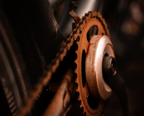 Close-up of a rusted bicycle chain.