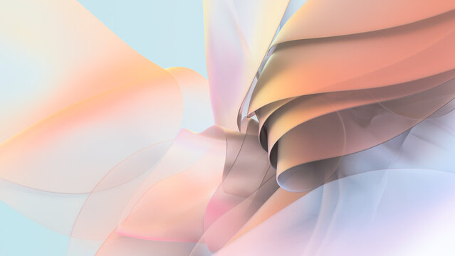 Transparent 3D abstract shapes in soft pastel colors