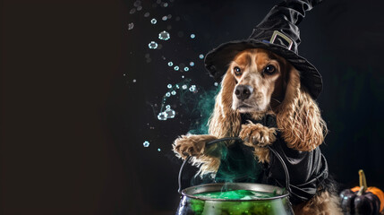 Enchanting Cocker Spaniel Witch Brewing a Magical Potion for Halloween