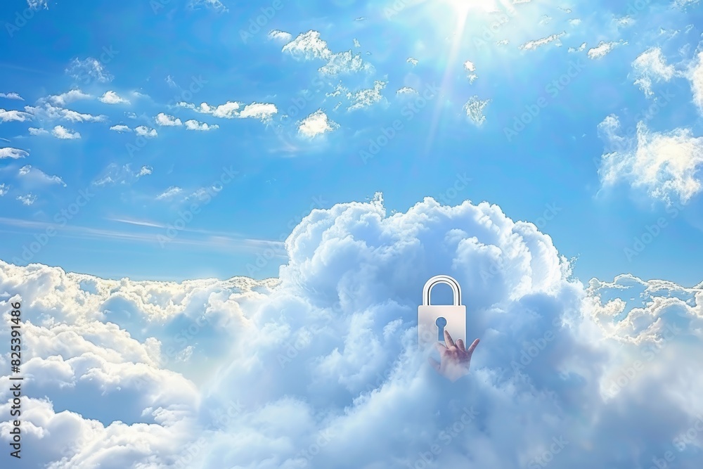 Aufkleber innovative cloud security with data encryption and integrated device protection, illustrated with bl