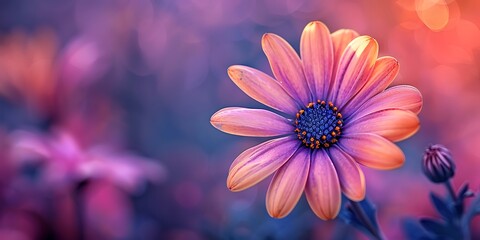 Beautiful purple daisy flower and bokeh background with copy space