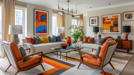 Art Home. Modern colorful living room Interior with sofas and paintings