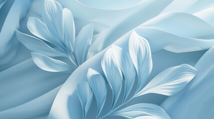 Serene abstract flowers in white and blue hues, delicate and flowing in a tranquil scene