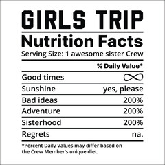 Girls trip nutrition facts, quotes, svg